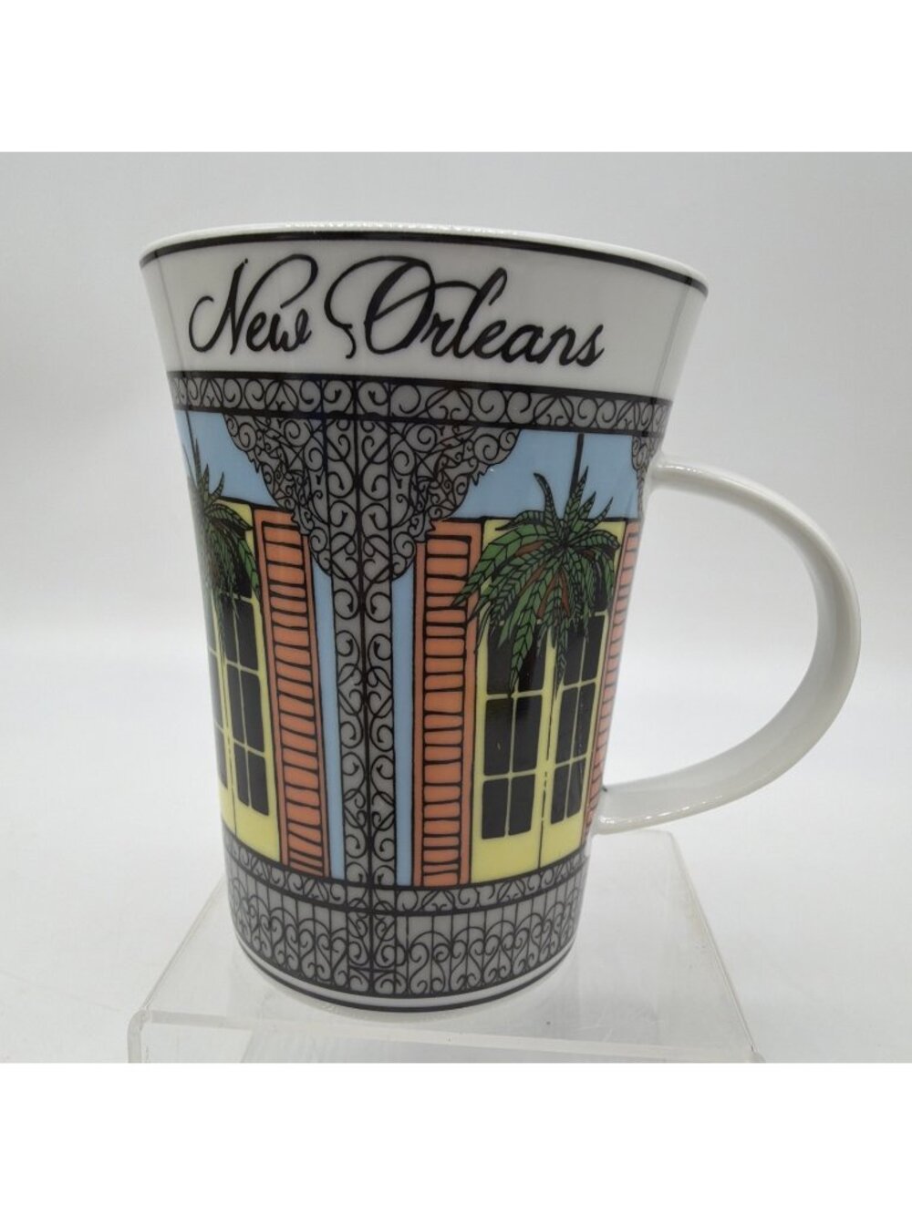 New Orleans French Quarter Coffe Mug Tea Cup Balcony Scene  Lattice Ceramic
